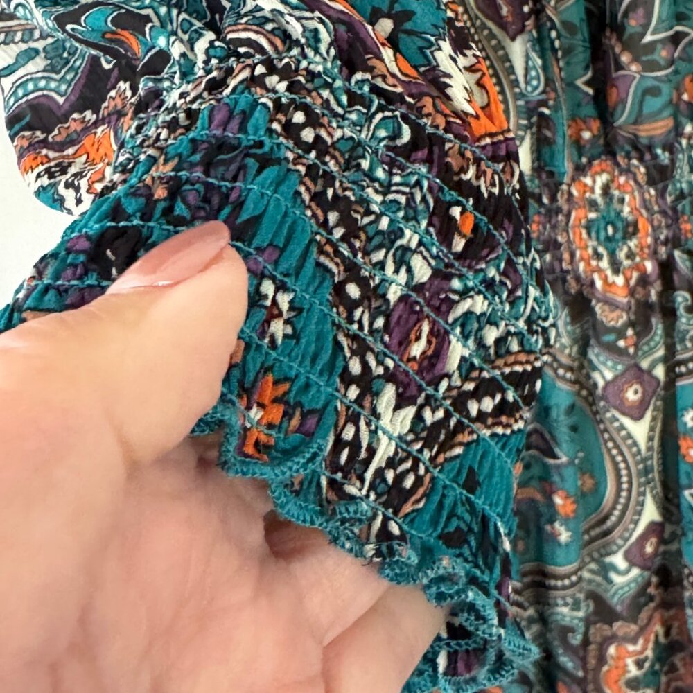 Xhilaration Long Sleeve Paisley Dress Smocked Neckline Ruffled Hem Size XL NEW - Picture 5 of 10